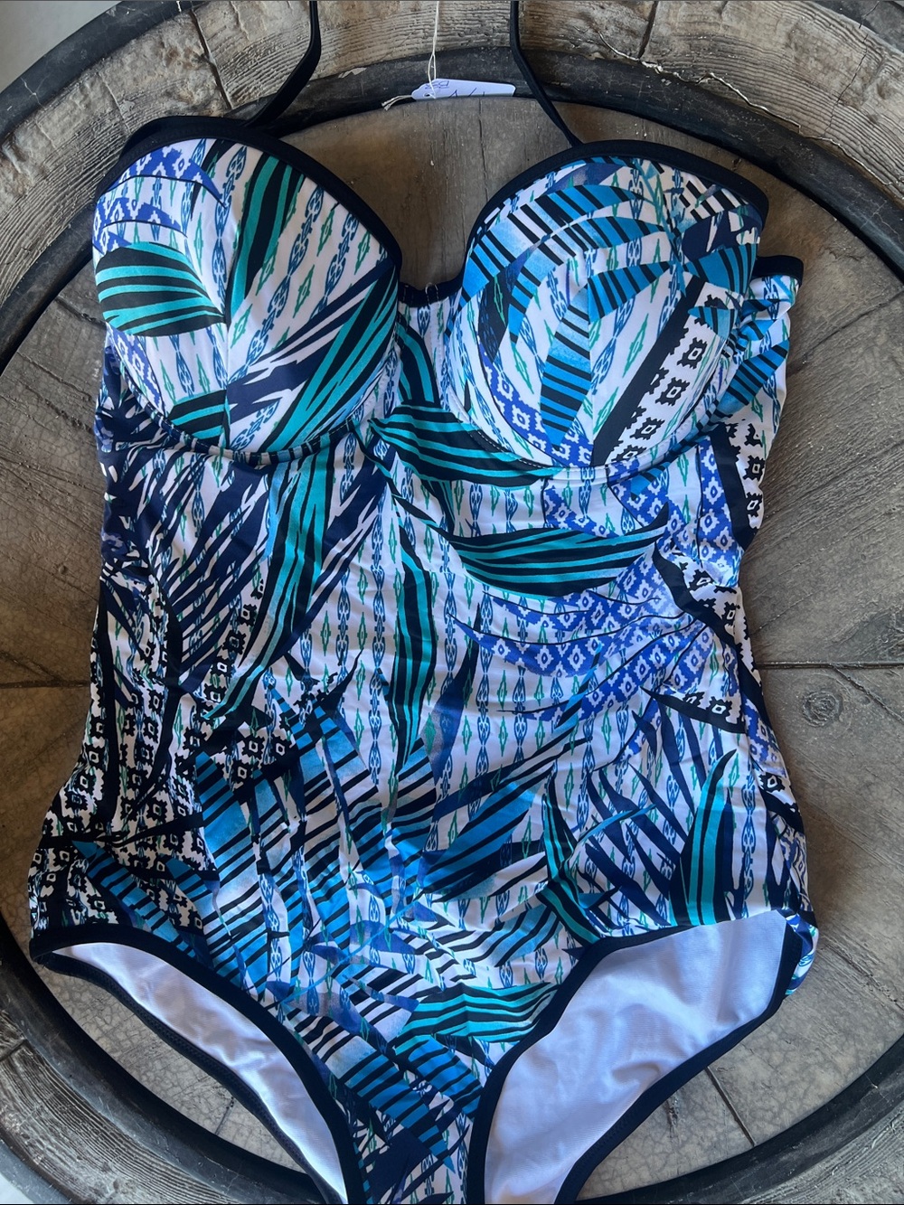 Tropical Print One-Piece Swimsuit in Teal & Navy B33